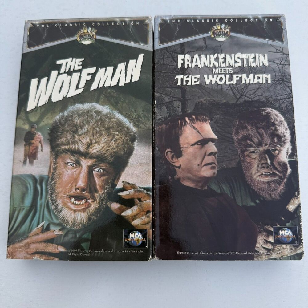 Vintage The Wolf Man & Frankenstein Meets the Wolf Man VHS Lot of 2